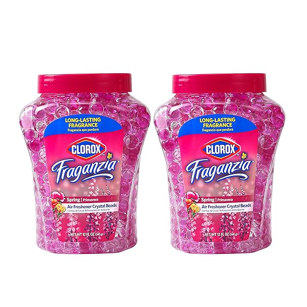 CLOROX FRAGANZIA CRYSTAL BEADS AIR FRESHENER VALUE PACK | LONG-LASTING AIR FRESHENER BEADS | GEL BEADS AIR FRESHENER IN SPRING SCENT FOR HOME, BATHROOM, OR CAR 12 OZ TWIN PACK