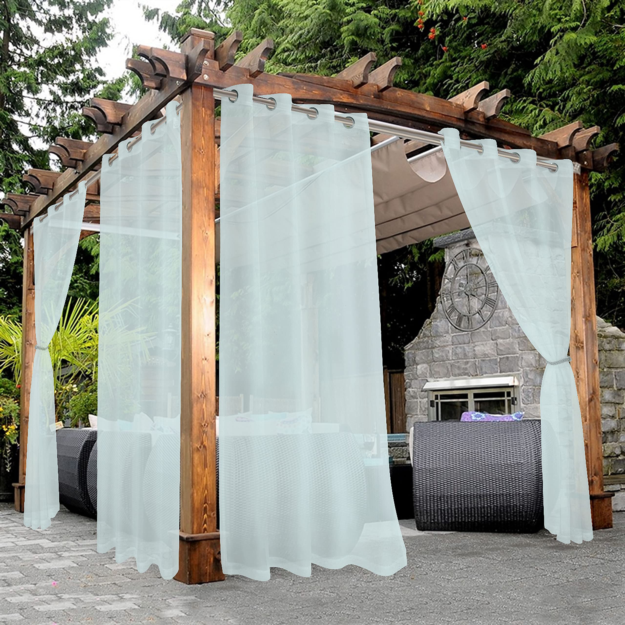 Bonzer Sheer Outdoor Curtains for Patio Waterproof - 2 Panels Grommet Indoor Voile Curtains for Living Room, Bedroom, Porch, Pergola, Cabana, 54 x 84 inch, Seafoam