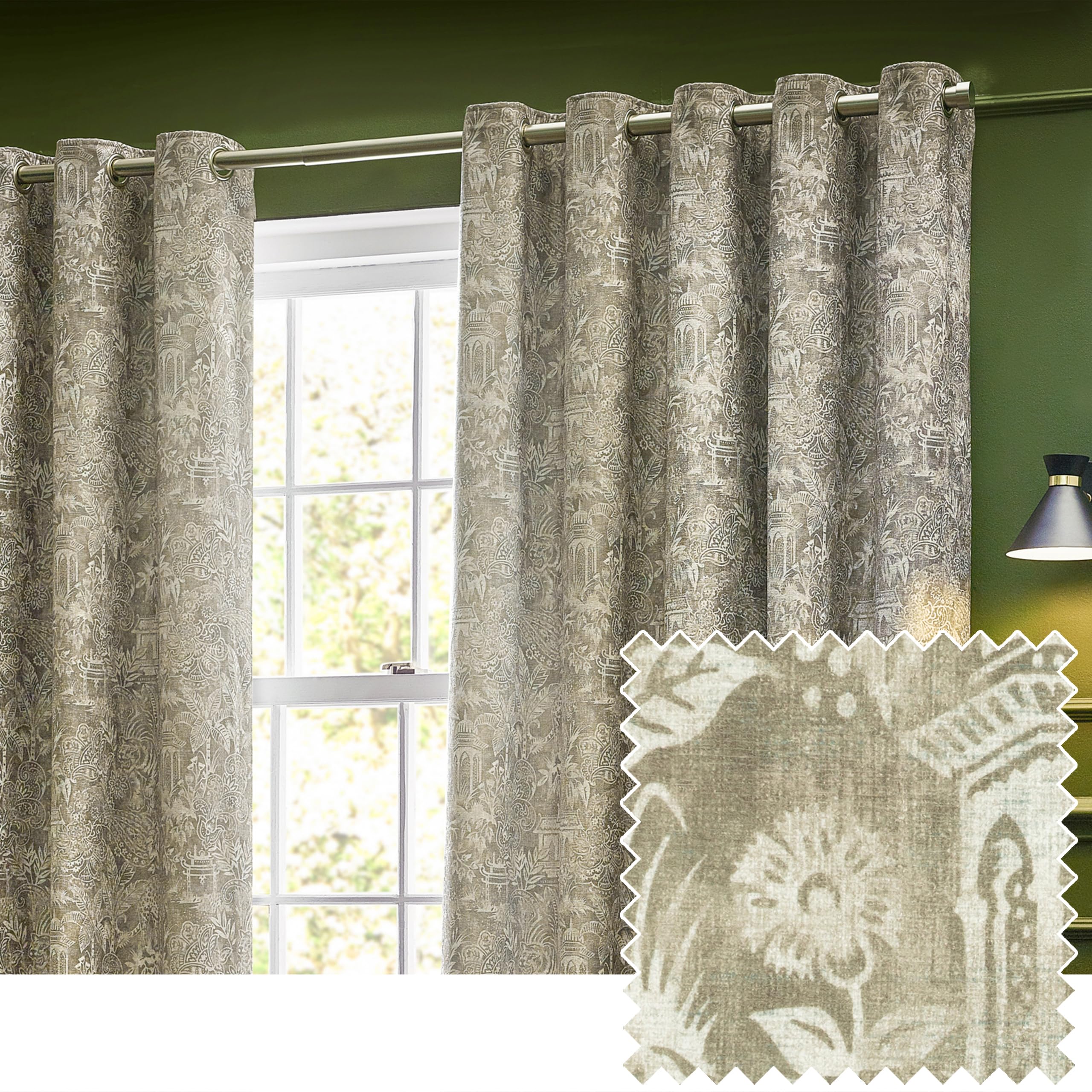furn. Wylder Tropics Bengal Chenille Eyelet Curtains - 2 Panels - Width x Drop - 117 x 183cm (46 x 72) - Linen