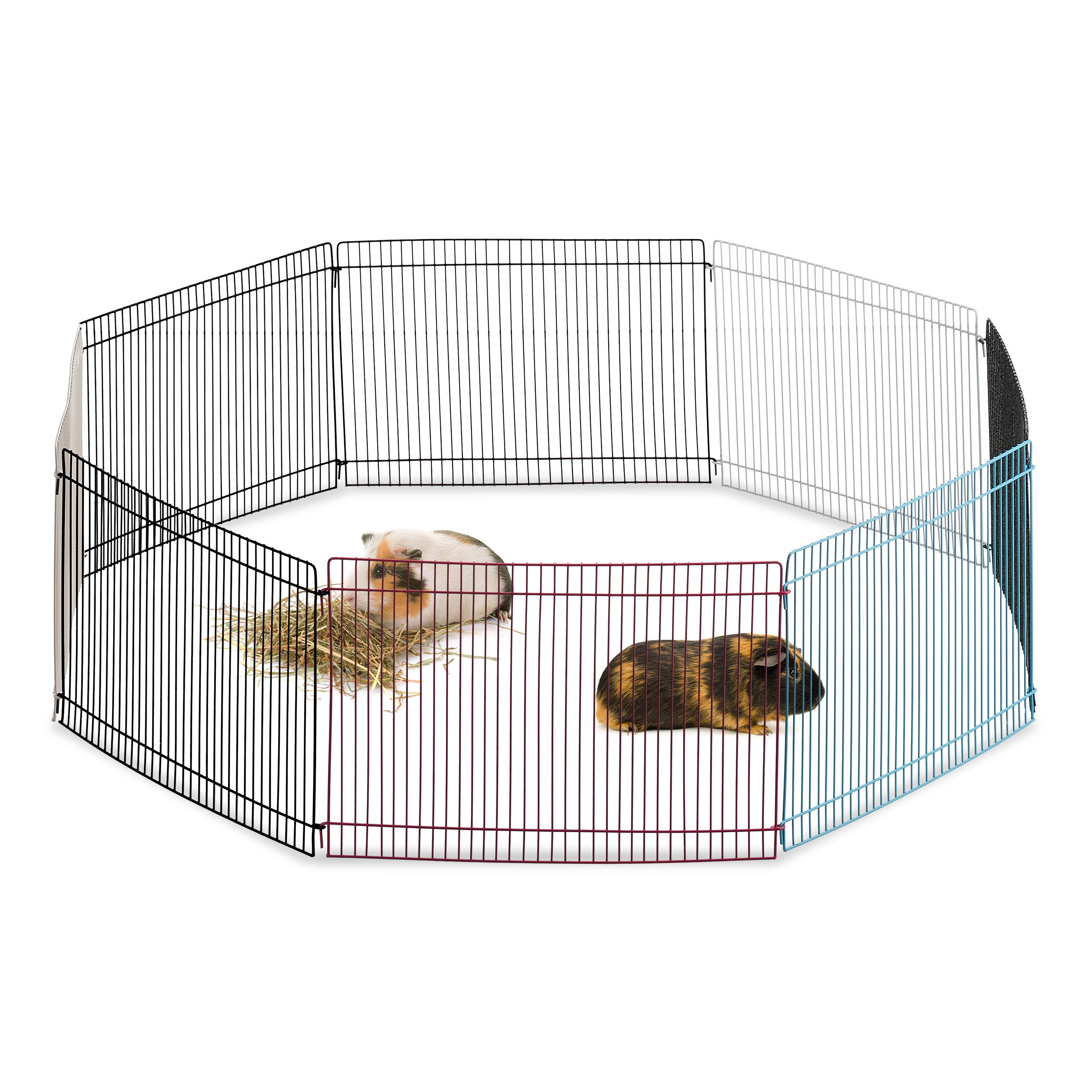 Relaxdays Free Range Pen, 8 Panels, Close-Meshed, Enclosure for Guinea Pigs and More, 24 cm Tall, Multicolour