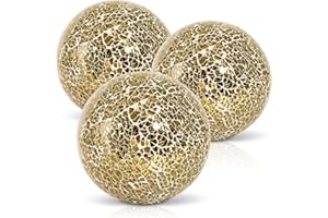 DomeStar 3PCS Decorative Balls, 4inch Mosaic Glass Orbs Centerpiece Balls Gold Orbs for Decorate Bowls Vases Tables Wedding Party