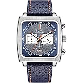 BUREI Men's Watch,Fashionable Square Watch,Chronograph,Waterproof,Luminous,Calendar Multifunction Men's Watch with Leather Strap