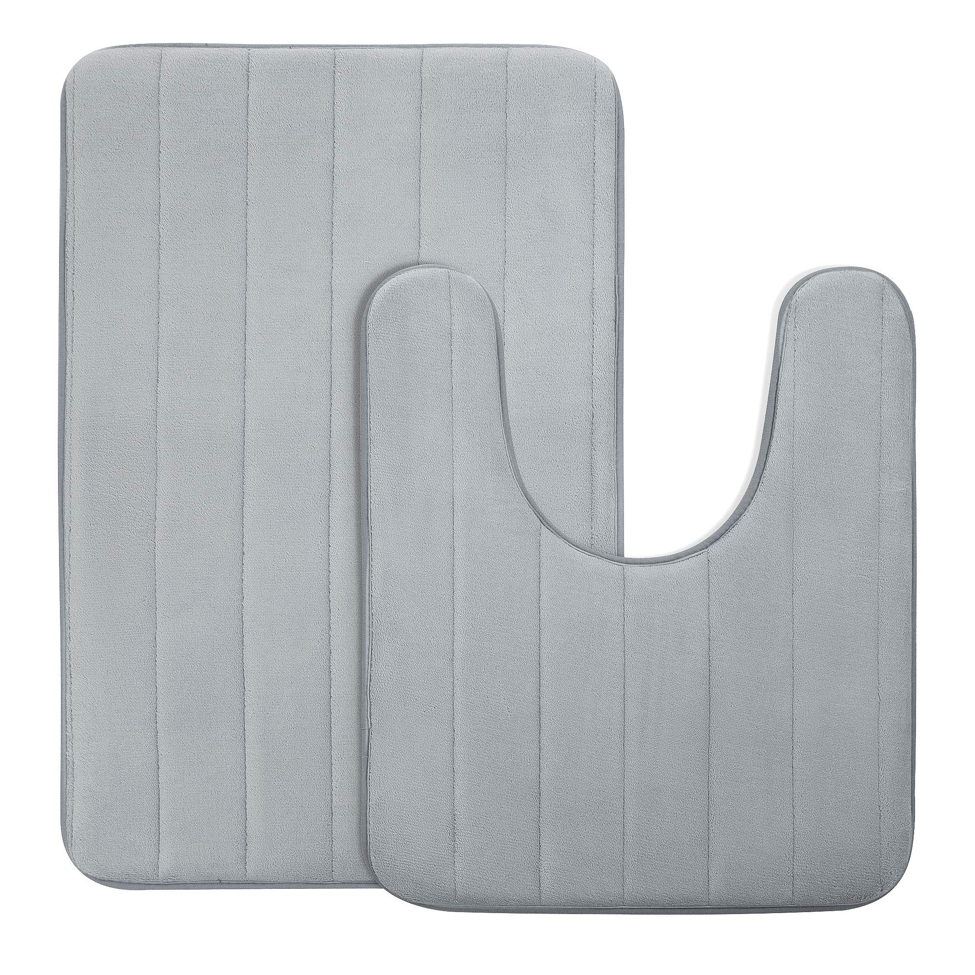 sourcing map Absorbent Bath Mats Set, Memory Foam Bathroom Rug Contour rug 2 Piece Set Includes Bath Rug 80x50cm, U-Shaped Toilet Mat 60x50cm, Silver Gray