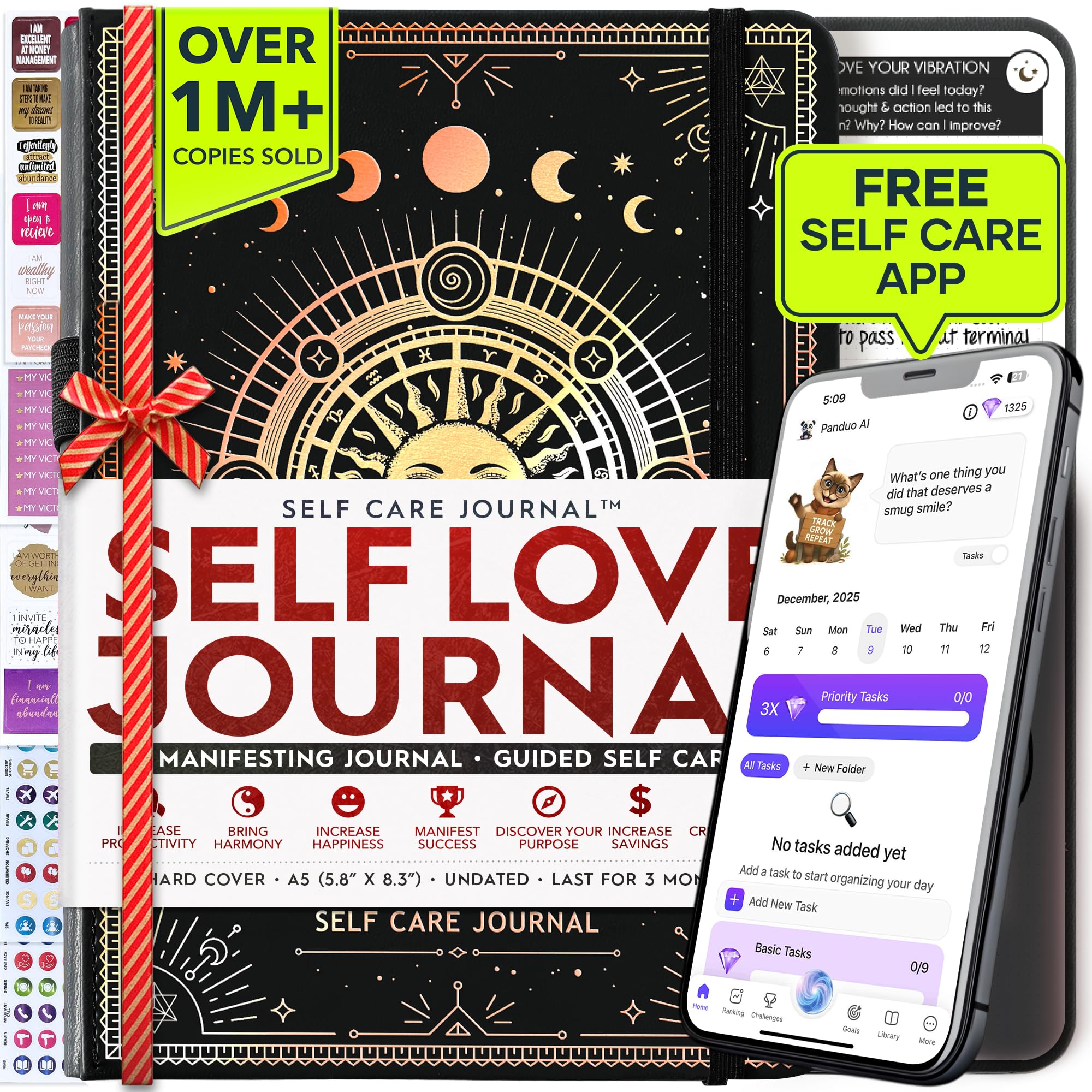 Self Love Journal - 5 Minute Self Care & Mental Health Journal | 90-Day Undated Daily Planner for Positivity, Affirmations & Gratitude | Guided Mindfulness, Reflection | Vision Board + Stickers