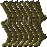 Skyebed 7 Pairs Men's Military Boot Socks Army Green Thickened Warm Military Crew Socks for Adult Working Outdoor Activities