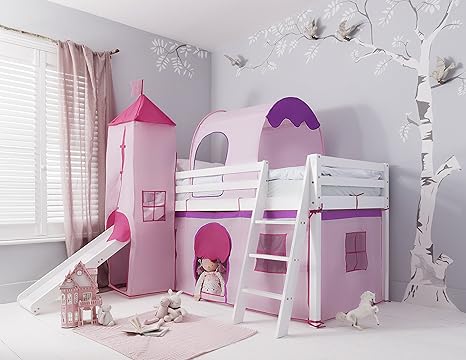 Noa And Nani Midsleeper Cabin Bed With Slide And Pink Hideaway