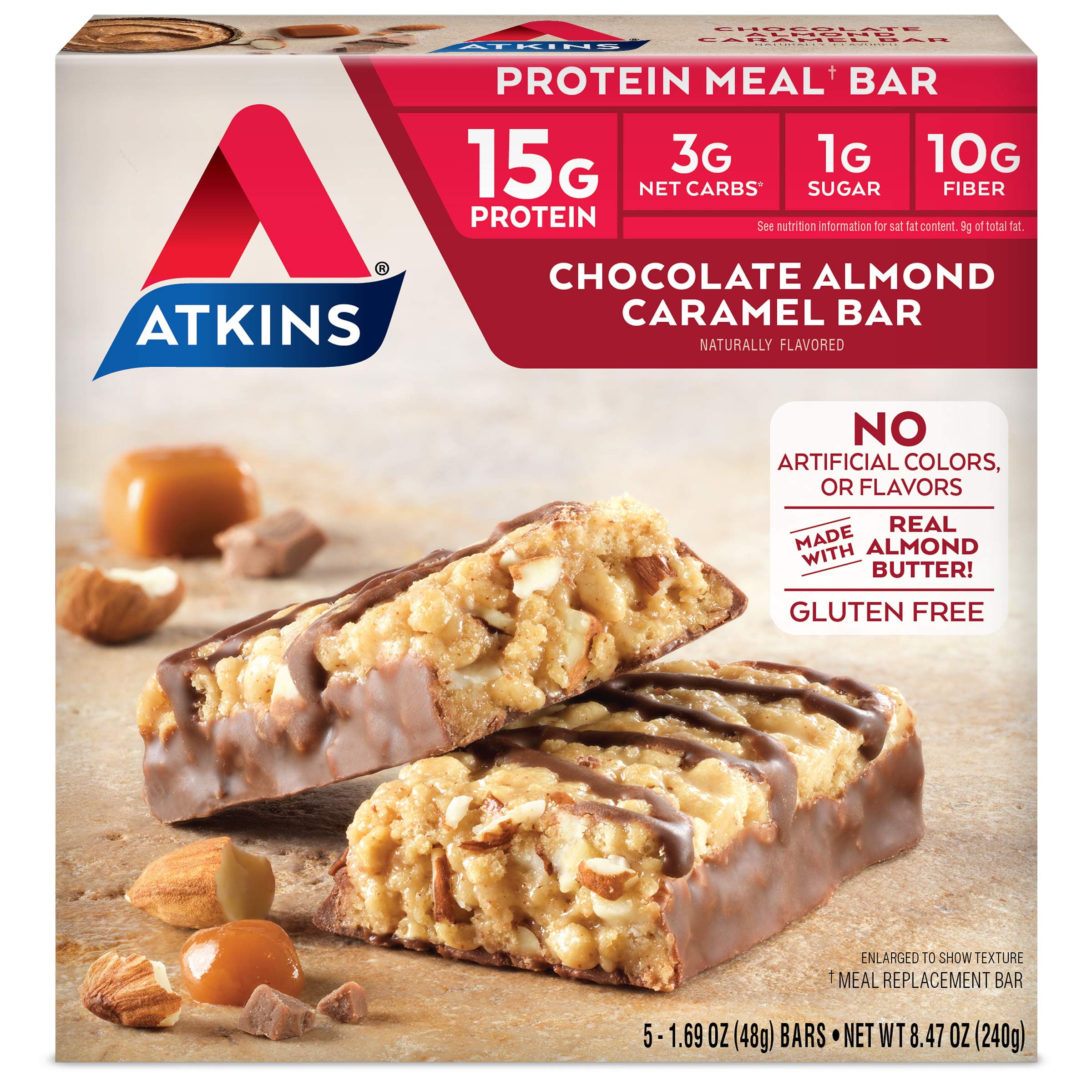 Atkins Chocolate Almond Caramel Bar, Keto-Friendly, Gluten Free with Real Almond Butter, 5 Count (Pack of 1)