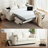 Pull Out Sofa Bed, No Cushion Removal, Queen Sleeper Sofa, Chenille White | USB Fast Charging, Memory Form Mattress, 2-in-1 Convertible Comfy Loveseat Couch Bed for RV, Apartment, Small Spaces