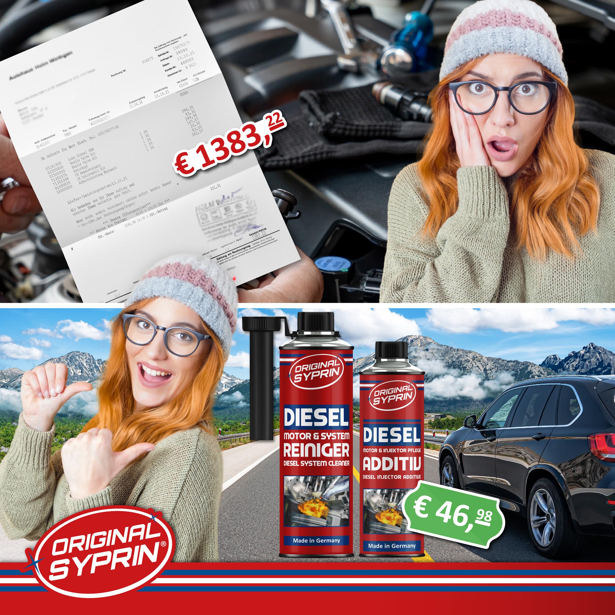 SYPRIN Original Diesel Additiv und Reiniger Bundle I Injektor-Reiniger Einspritzdüsen-Reiniger Diesel-Reinigung Diesel-Additive I Motorsystemreiniger Paket 2