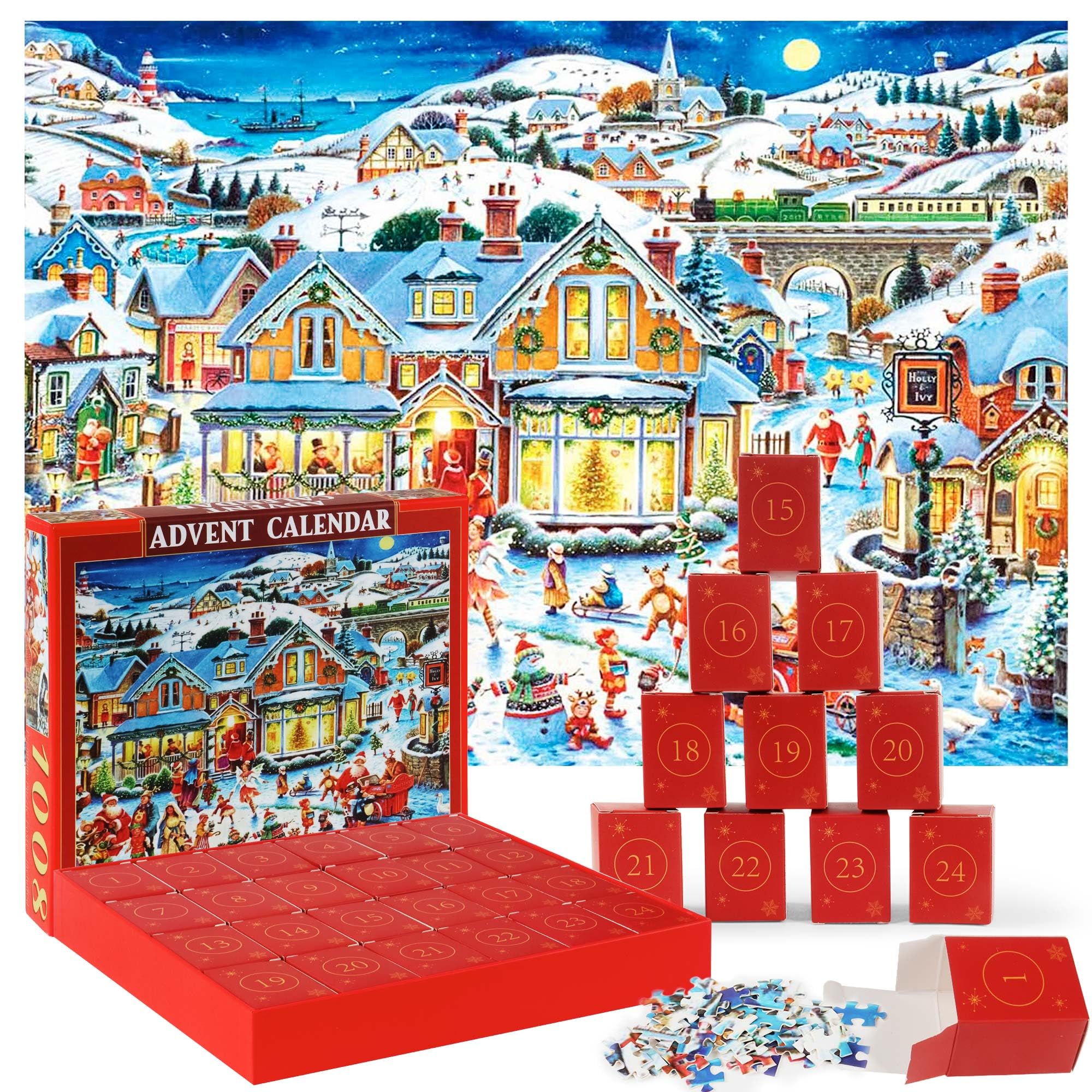 Photo 1 of Christmas Advent Calendar 2024 Puzzles for Adults 1000 Pieces, 24-Day Christmas Advent Calendar, Christmas Gifts for Adults and Kids-Christmas Eve Celebration