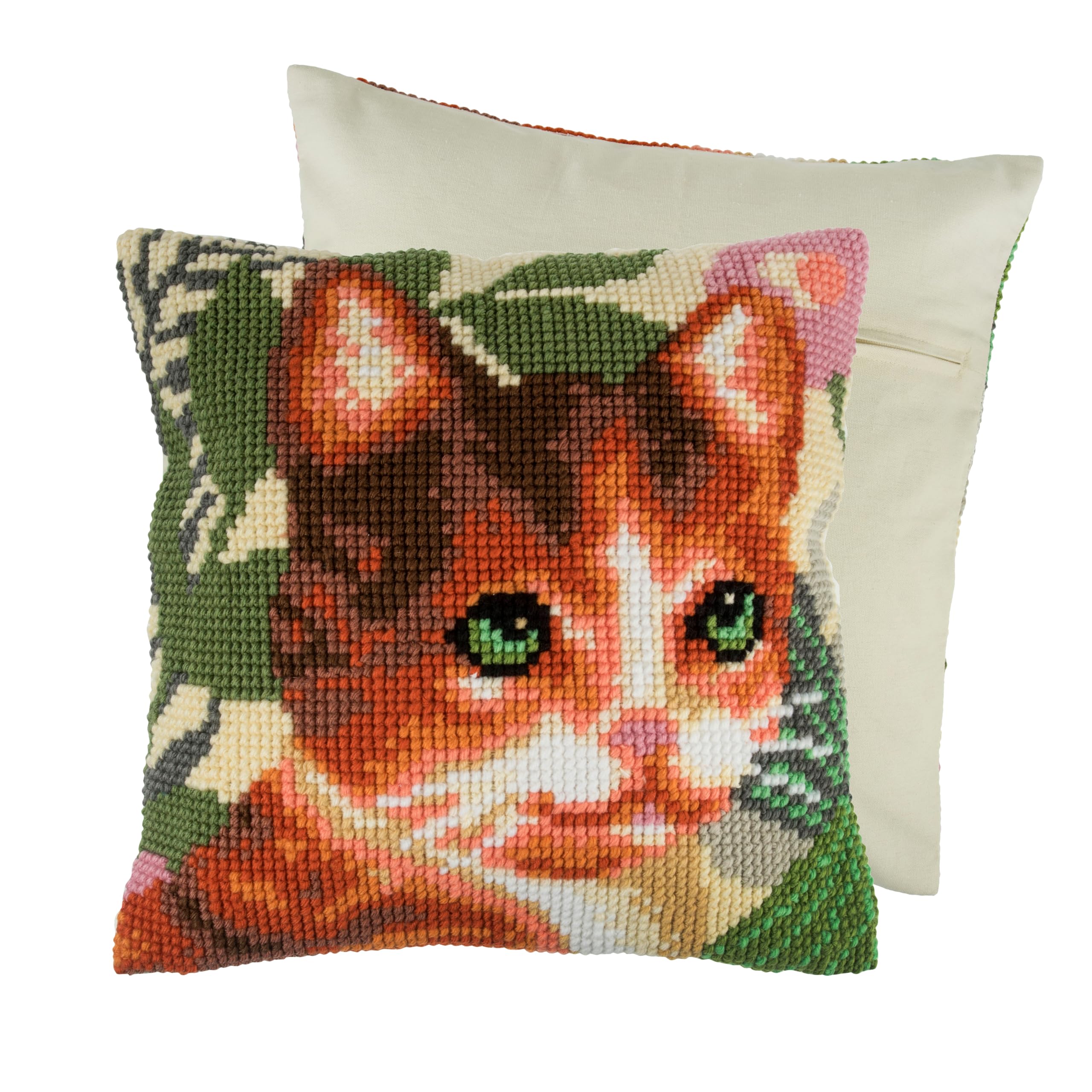 Trimits Cross Stitch Cushion Kit, Cushion Back Included, Pre Printed Canvas, Yarn and Needle Included 40 x 40cm (15.75 x 15.75in), Cat
