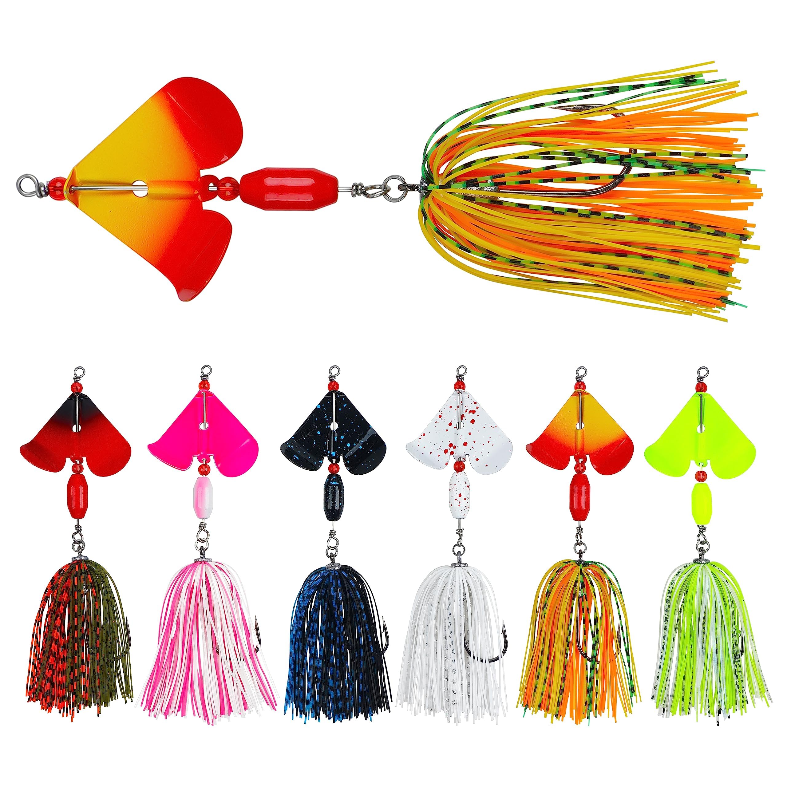 Spinnerbait Fishing Lures Kit Set, 6pcs Bass Fishing Buzzbait Multicolor Bass Trout Salmon Metal Spinner Baits Swim Jigs Freshwater Saltwater Fishing