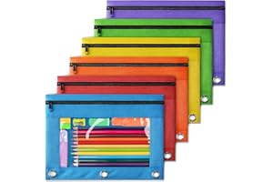 YEGEER Pencil Pouch for 3 Ring Binder, Pencil Pouches with Zipper & Clear Window - 6 Assorted Color, Pencil Case Bulk for 3-Holes Binder, Multi-Purpose Storage Bag for Office, School Supplies (6)