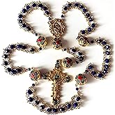 elegantmedical handmade Gold Ladder to Heaven Lapis Lazuli & Enamel Beads Catholic Rosary crucifix Necklace