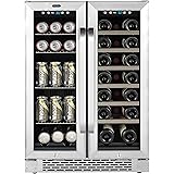 Whynter Cooler BWB-2060FDS 24" Built-In French Door Dual Zone 20 Bottle Wine Refrigerator 60 Can Beverage Center, Stainless S