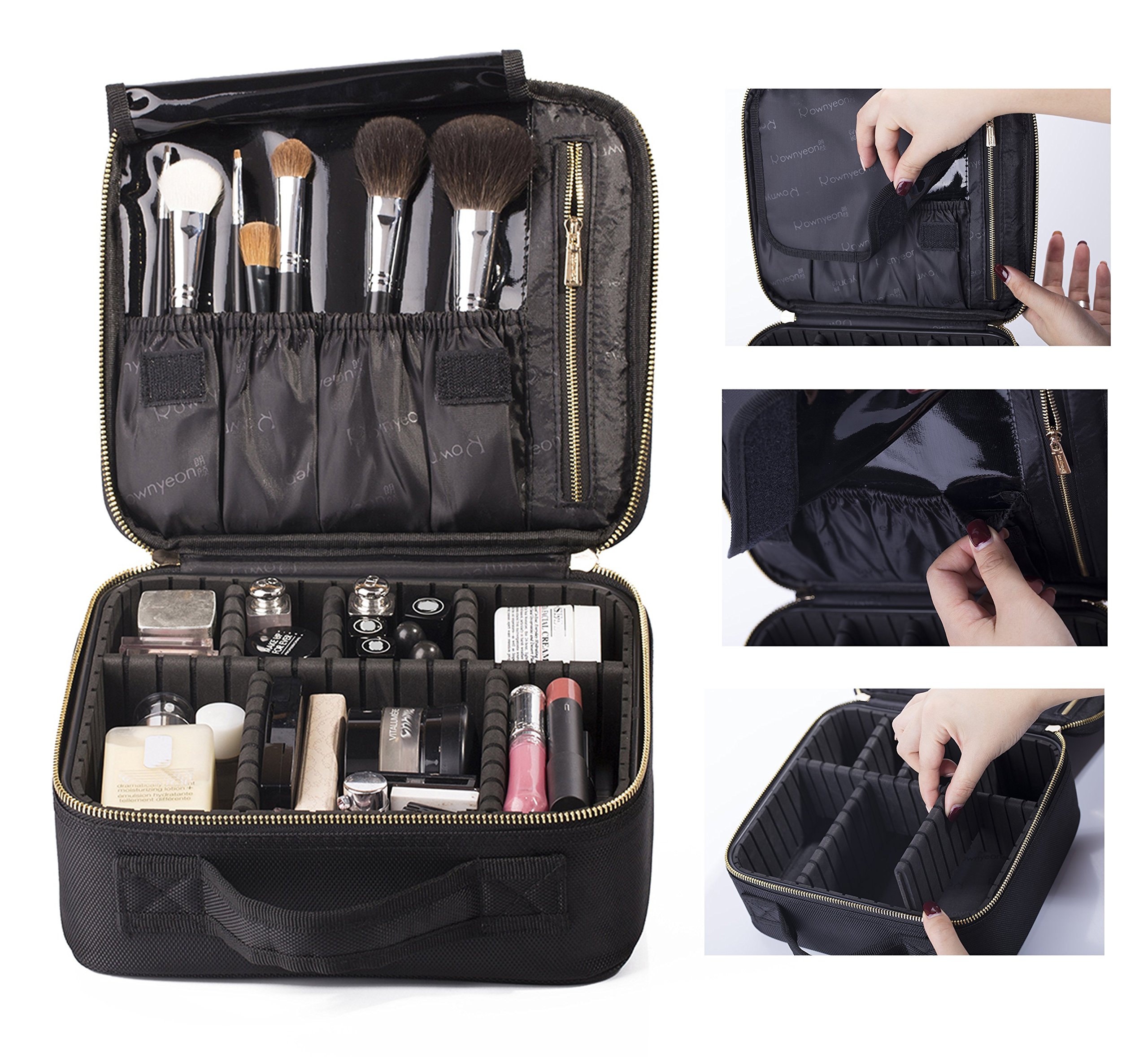 Rownyeon Mini Makeup Train Case With Portable Eva And Freely Combined 25