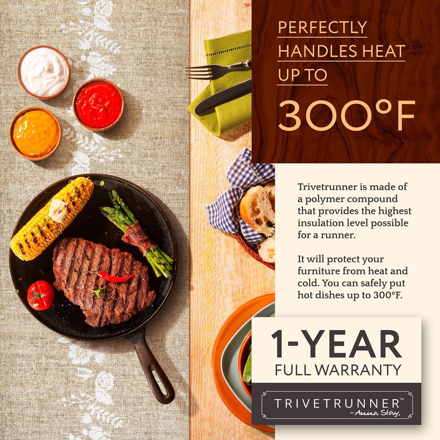 Trivetrunner :Decorative Trivet and Kitchen Table Runners Handles Heat Up to 300F, Anti Slip for Hot Dishes and Pots, Protect Furniture Countertops,Dressers and Island Protector(Jute & Flowers): Home & Kitchen