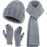 Womens Winter Warm Knit Beanie Hat Touchscreen Gloves Long Neck Scarf Set with Fleece Lined Skull Caps Gifts for Women