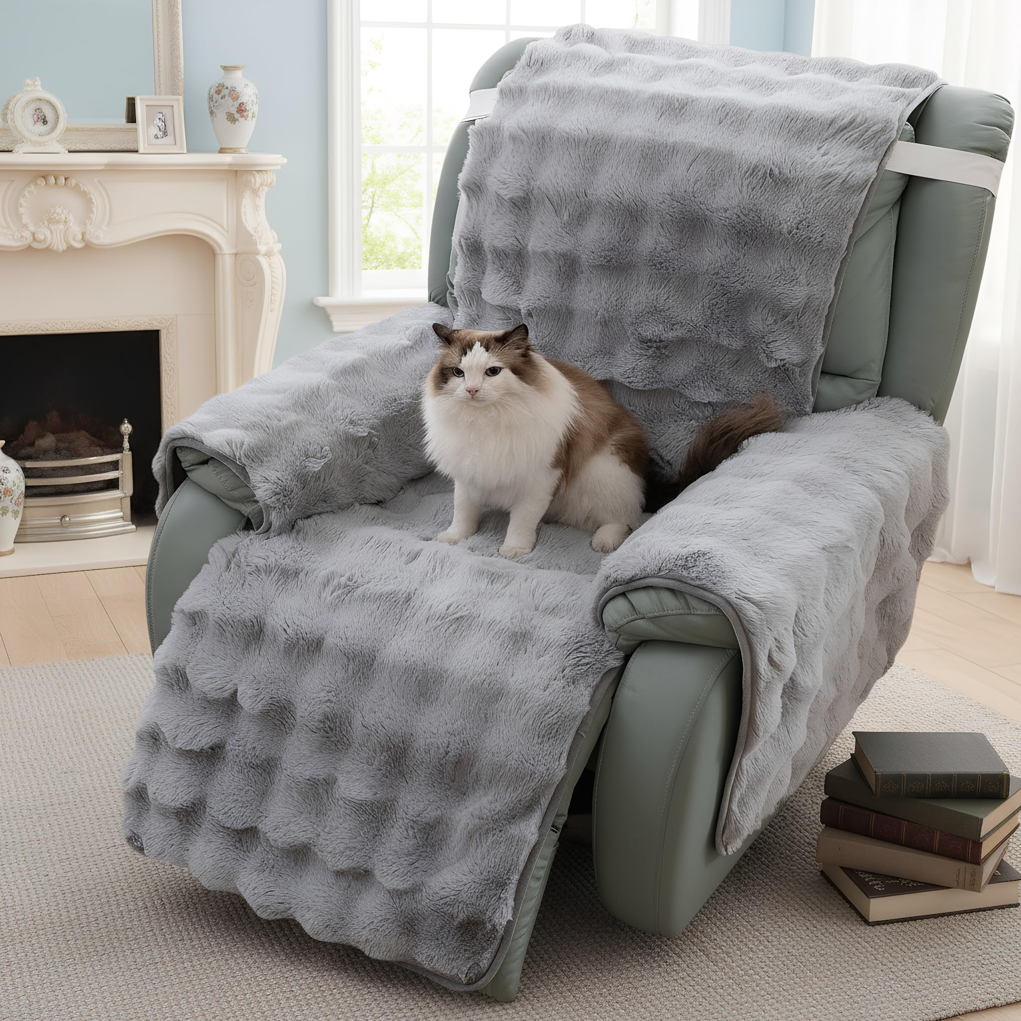 LiveGo Thick Rabbit Plush Recliner Chair Cover - 23 Inch Faux Rabbit Fur Slipcover for Recliner Chairs, Soft & Plush Furniture Protector, Cozy Lazy Boy Recliner Cover for Living Room & Bedroom