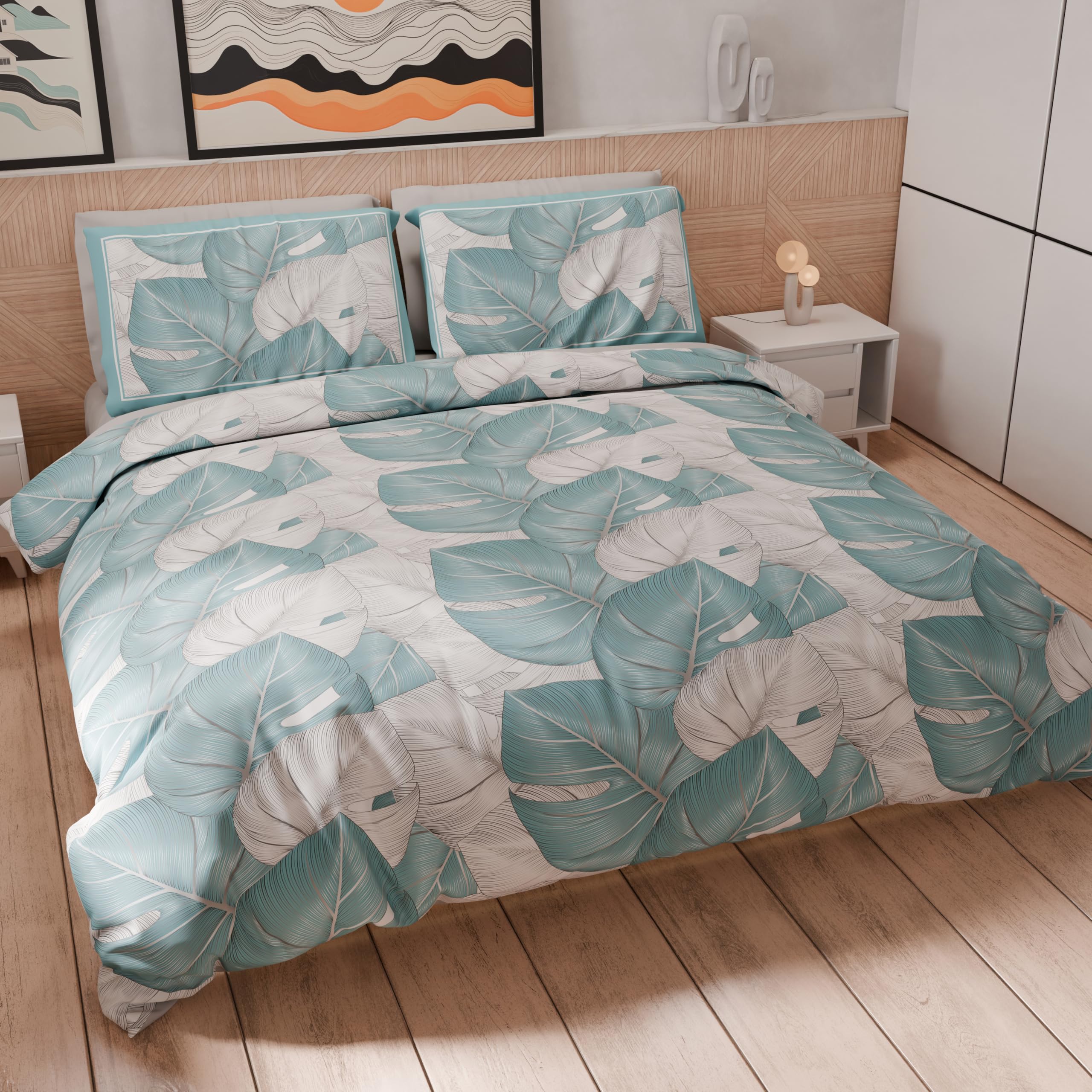 PETTI Artigiani Italiani - Double Duvet Cover 200 x 200 cm, Microfibre Duvet Cover Set with Digital Print + 1 Pillowcase 50 x 80 cm - Made in Italy - Tropical Light Blue A — image 1
