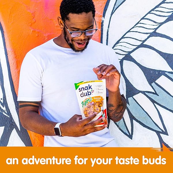 SNAK CLUB TAJIN TOASTED CORN, ROASTED CORN NUGGETS WITH CHILI AND LIME SEASONING, MILD, NON-GMO, GLUTEN-FREE, KOSHER SNACK, NO ARTIFICIAL COLORS OR FLAVORS, LOW CHOLESTEROL, 11 OZ RESEALABLE BAG