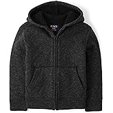 The Children's Place,Long Sleeve, Sherpa Lined, Zip-front Hoodie Sweatshirt,BLACK,Medium (7/8)