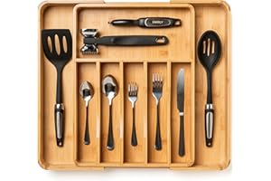 SMIRLY Silverware Organizer, Bamboo Kitchen Drawer Organizer, Kitchen Utensil Organizer for Kitchen Drawers, Bamboo Silverware Drawer Organizer, Utensil Drawer Organizer, Utensil Holder