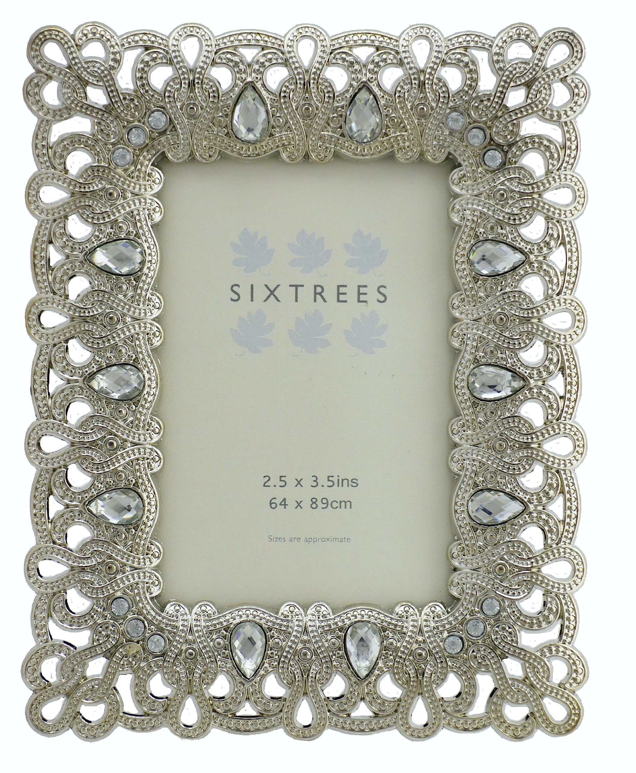 Antique Vintage and Shabby Chic Style silver metal photo frame with beads and crystals for a 3.5" x 2.5" (64 x 89mm) picture -Diana by Sixtrees