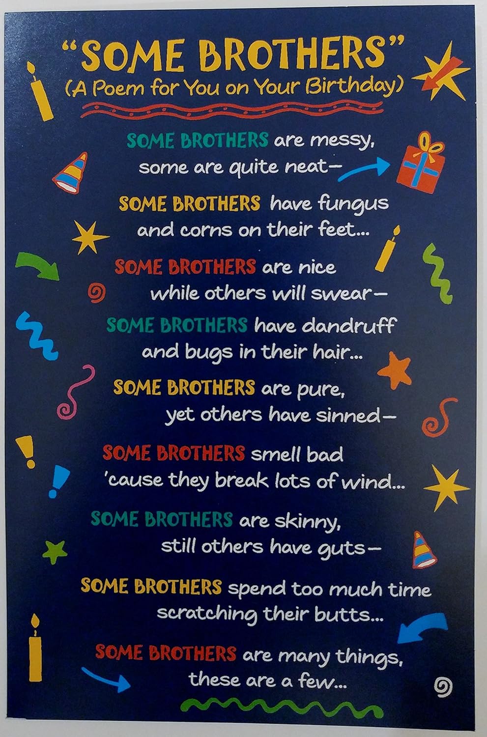 Some Brothers A Poem For You On Your Birthday Greeting Card Happy Birthday Brother Sibling Funny Humor Sweet Cute Amazon Co Uk Office Products