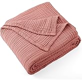 Carriediosa 100% Cotton Muslin Throw Blanket 108" X 90" King Size,4-Layers Summer Gauze Throws for Bed Couch,Soft Lightweight Breathable Linen Blankets Bedspread for Adults All Season,Mauve
