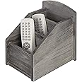 MyGift Rustic Dark Gray Wood Remote Control Holder Organizer Caddy with 3 Compartments, TV & Media Remote Storage Box for Living Room