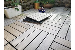 buimpome Wood-Plastic Composite Patio Deck Tiles,DIY Interlocking Decking Tiles, Floor Tile,Water Resistant Indoor Outdoor, 1