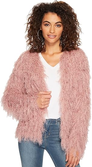pink fuzzy cardigan sweater