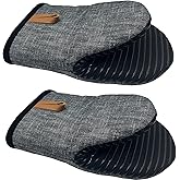 Mini Oven Mitts 1 Pair, Silicone Short Oven Mitts Heat Resistant up to 500°F, Non-Slip Grip Surfaces and Hanging Loop Gloves for Kitchen Cooking Baking Barbecue (Black)