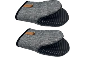 1 Pair Mini Oven Mitts, Silicone Short Oven Mitts Heat Resistant up to 500°F, Non-Slip Grip Surfaces and Hanging Loop Gloves 
