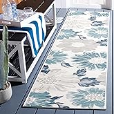 SAFAVIEH Washable Rug Outdoor Sunrise Collection - 2' x 8' Runner, Ivory & Blue Grey, Non-Shedding & Easy to Clean, Ideal for