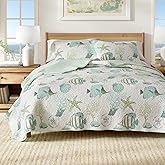 Great Bay Home Coastal Quilt Set - 3-Piece King/California King Size Nautical Bedding Set - Lightweight, All-Season, Reversible Bedspread (Fish & Coral)