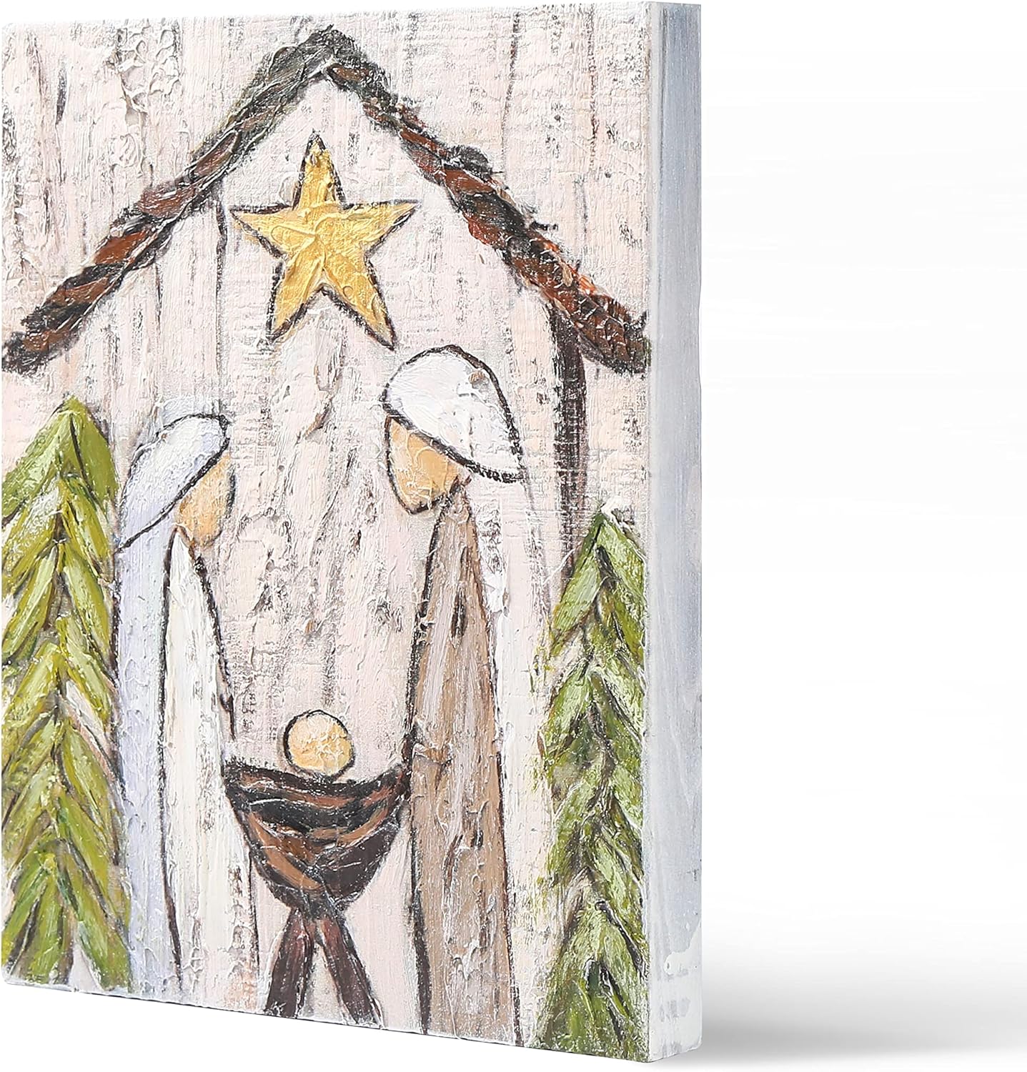 Paintings - XIAOAIKA Handmade-Paintings of Nativity Scenes, Churches, Crosses, and the Virgin Mary on Natural Firwood. Farmhouse Christmas, Rustic Christmas Holiday Decor, Christmas Wall Art Sign Gift.