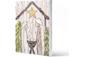 XIAOAIKA Handmade-Paintings of Nativity Scenes, Churches, Crosses, and the Virgin Mary on Natural Firwood. Farmhouse Christmas, Rustic Christmas Holiday Decor, Christmas Wall Art Sign Gift.