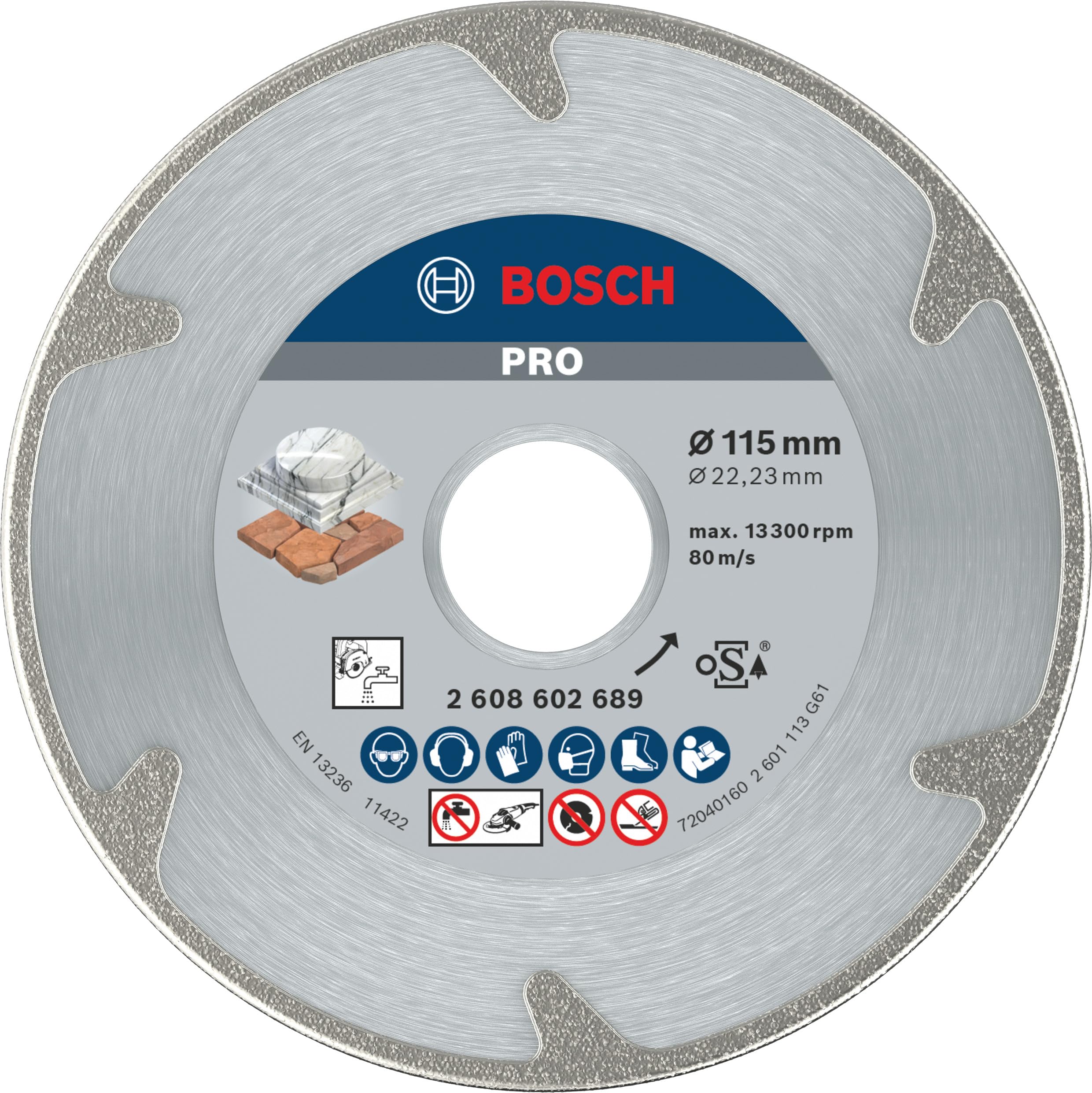 Bosch 1x PRO Marble Diamond Cutting Disc for Bore 22.23 and Small Angle Grinders (for Soft stone, Marble, Ø 115 mm, Professional Accessory Small Angle Grinder)