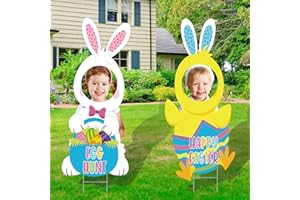 SAKAYO Easter Face Yard Sign Decorations, Large Easter Bunny & Chick Yard Sign with Stakes,Waterproof Happy Easter Yard Signs for Egg Hunt, Spring Holiday,Photography, Easter Outdoor Lawn Garden Decorations