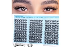 PHKERATA Wispy Lash Clusters Natural Eyelash Clusters C Curly Cluster Lashes DIY Lash Extensions with Wide Soft Thin Band,10-