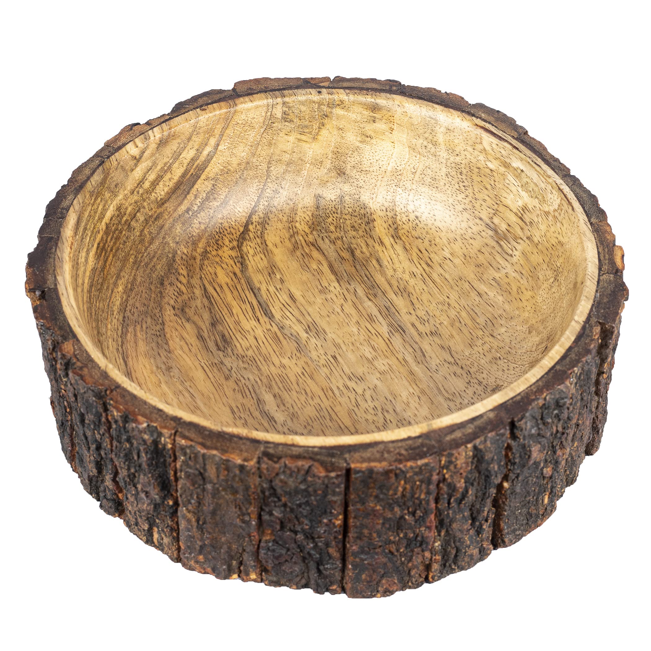 GoCraft Rustic Mango Wood Bowl with Tree Bark - 19.1 x 7 cm - Decorative Wooden Bowl for Potpourri, Snack, Nuts, Salad