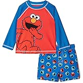 Sesame Street Raglan Rash Guard and Swim Trunks UPF 50+ Outfit Set Infant to Toddler Sizes (12 Months - 4T)