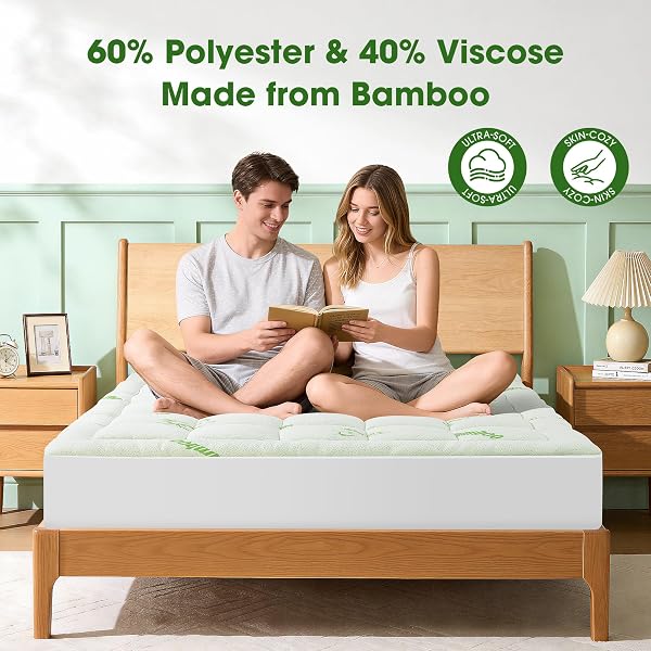 MATTRESS PAD QUEEN SIZE, COOLING PILLOW TOP MATTRESS TOPPER, ULTRA SOFT VISCOSE MADE FROM BAMBOO, BREATHABLE FOR HOT SLEEPERS, DEEP POCKET 8″-20″, GREEN