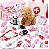 SYNCFUN Doctor Kit for Girls, 22 PCS Veterinarian Playset for Kids, Vet Kit with Dog Toy, Stethoscope, Storage Bag and Access