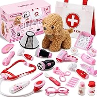 SYNCFUN Doctor Kit for Girls, 22 PCS Veterinarian Playset for Kids, Vet Kit with Dog Toy, Stethoscope, Storage Bag and Access
