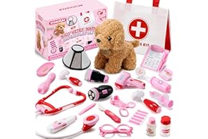 SYNCFUN Doctor Kit for Girls, 22 PCS Veterinarian Playset for Kids, Vet Kit with Dog Toy, Stethoscope, Storage Bag and Access