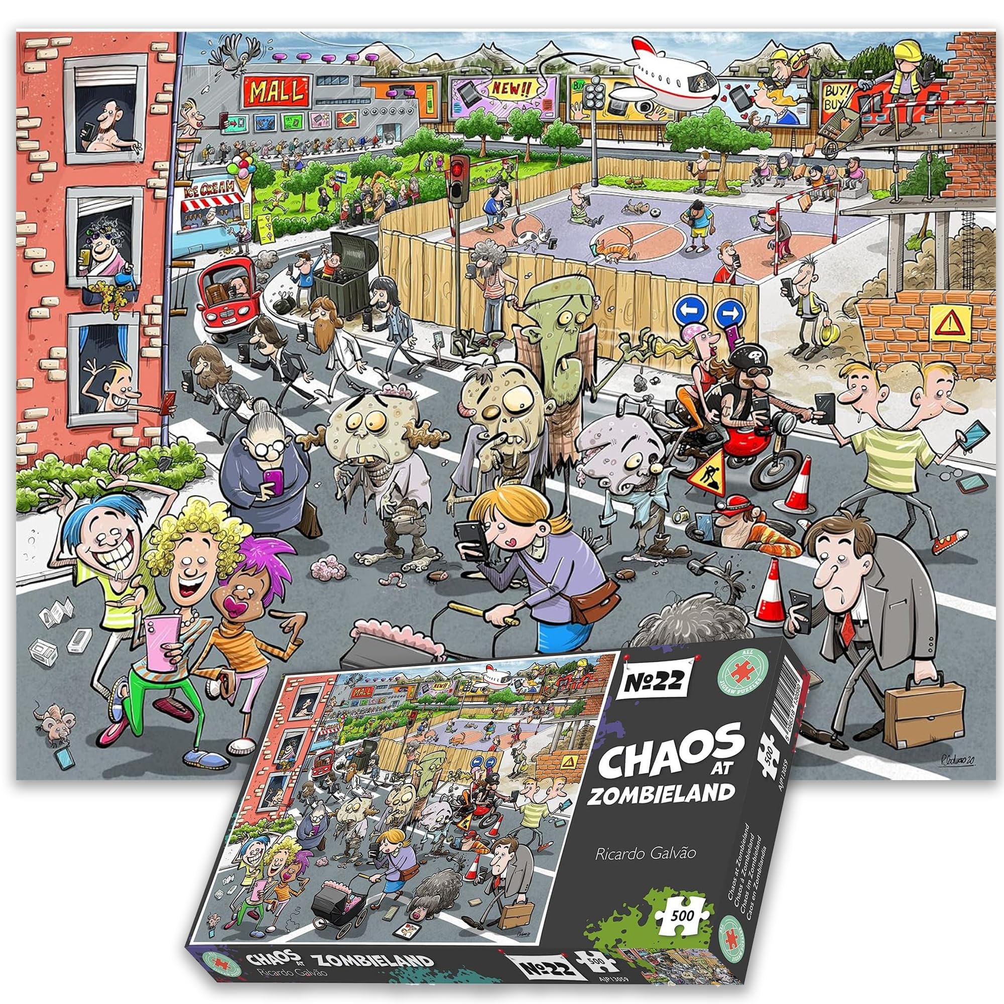 1000 Piece Jigsaw Puzzle Chaos at Zombieland -1000 Piece Halloween For Adults - Zombie Jigsaw Puzzle, Horror, Cartoon