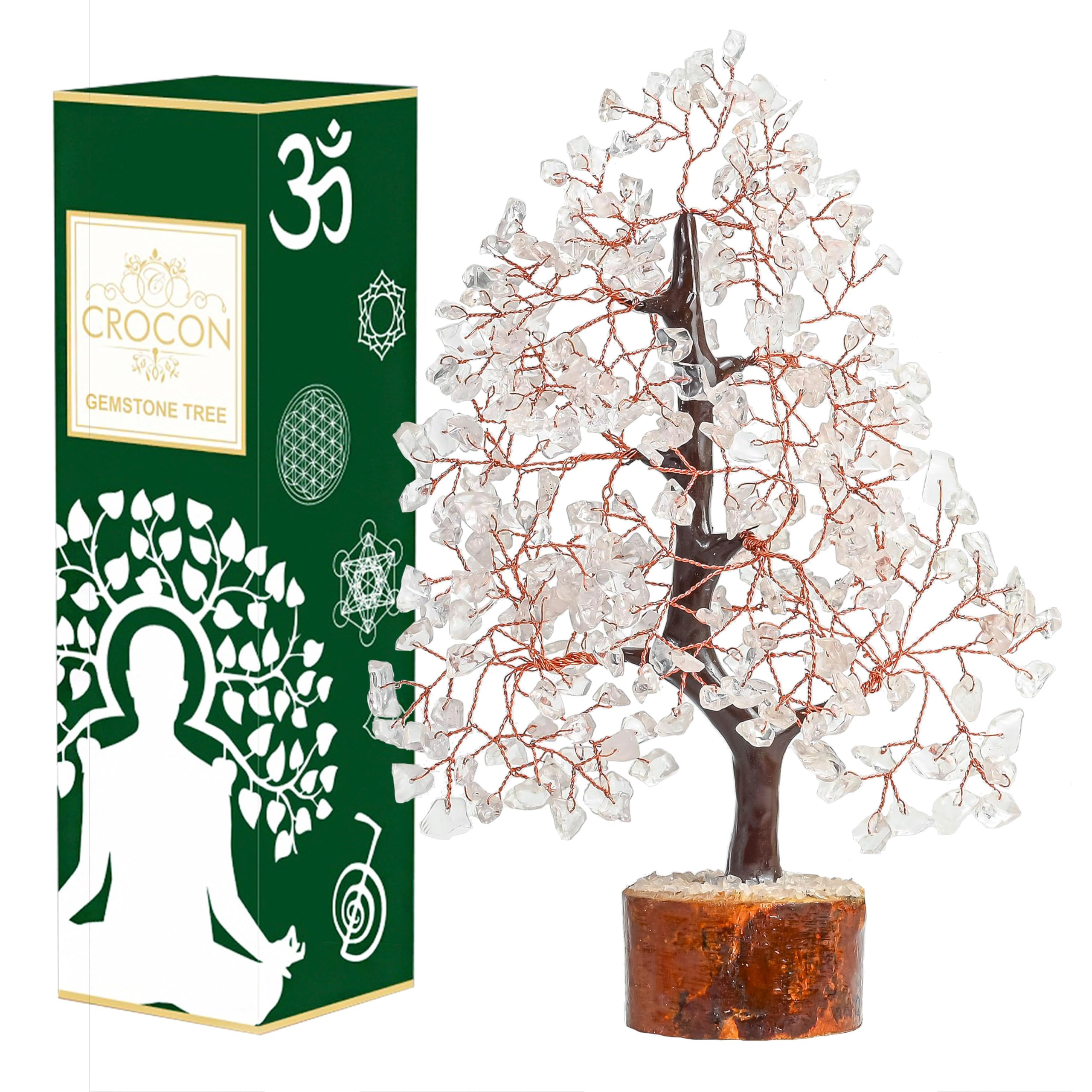 Crocon® Clear Quartz Gemstone Tree of Life Feng Shui & Chakra Decor - Crystal Money Tree Bonsai for Positive Energy & Healing - Home Decor & Good Luck Spiritual Gift